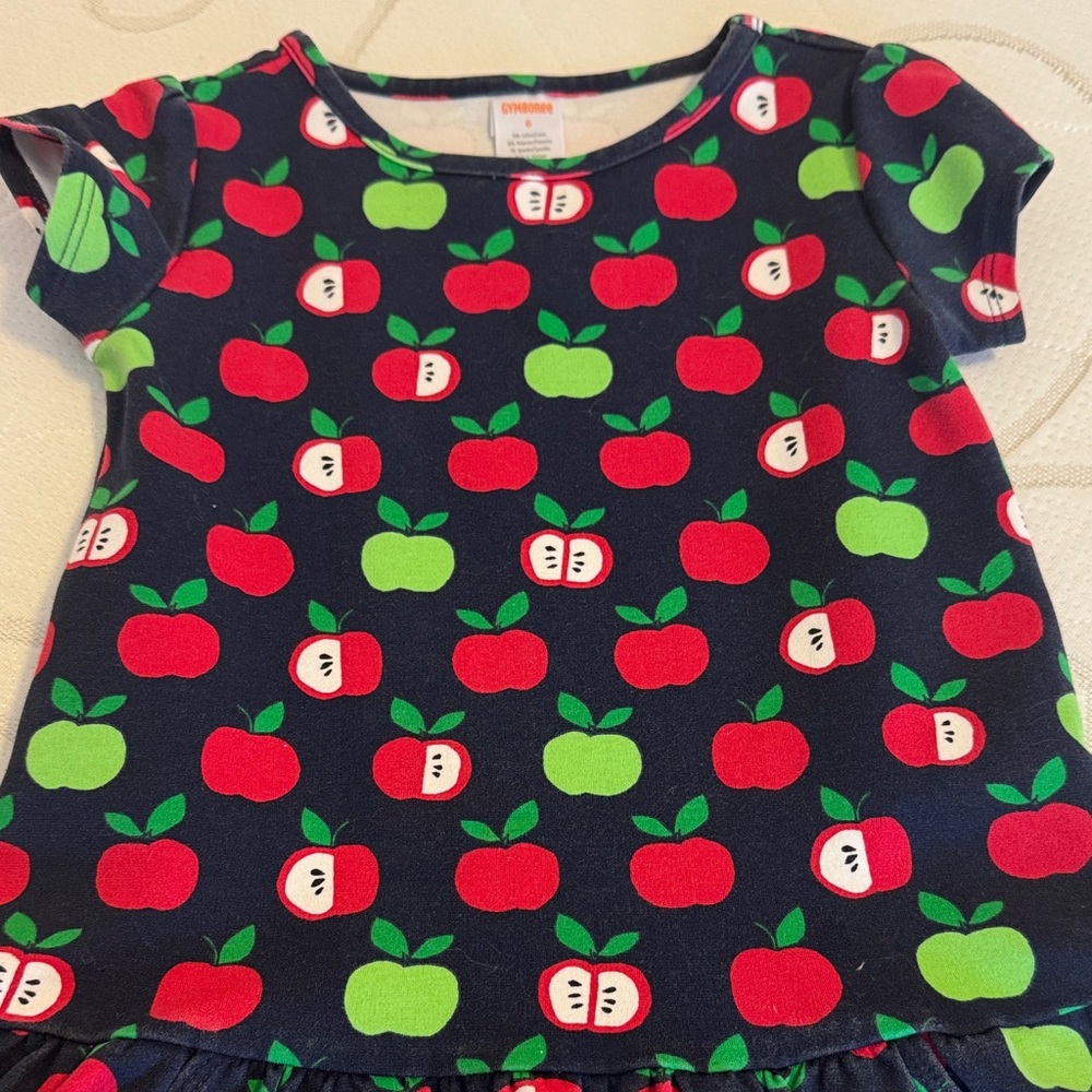 Gymboree Navy Apple Print Kids dress sz 6